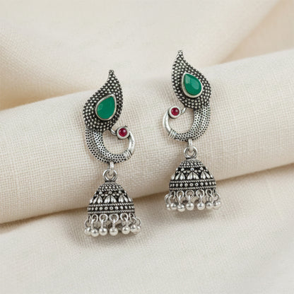 Paisley Swirl Ghungroo jhumki earring (Green)