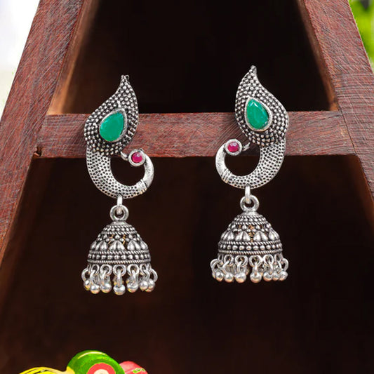 Paisley Swirl Ghungroo jhumki earring (Green)