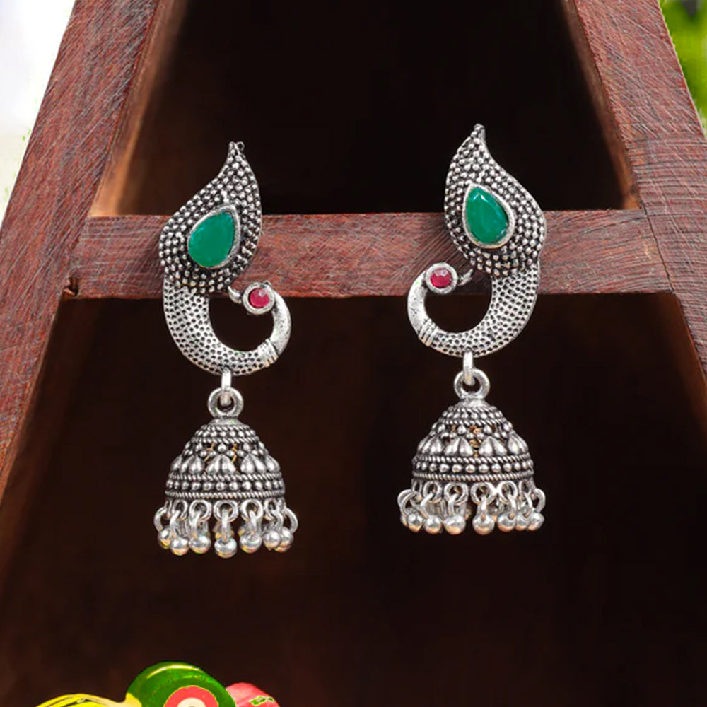 Paisley Swirl Ghungroo jhumki earring (Green)