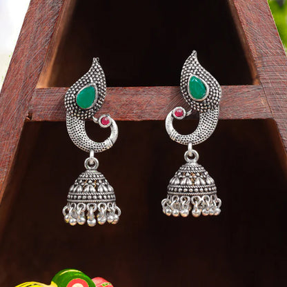 Paisley Swirl Ghungroo jhumki earring (Green)