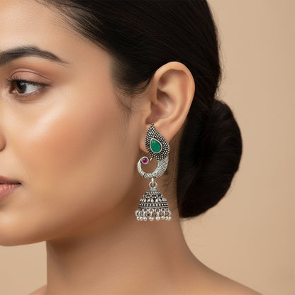 Paisley Swirl Ghungroo jhumki earring (Green)