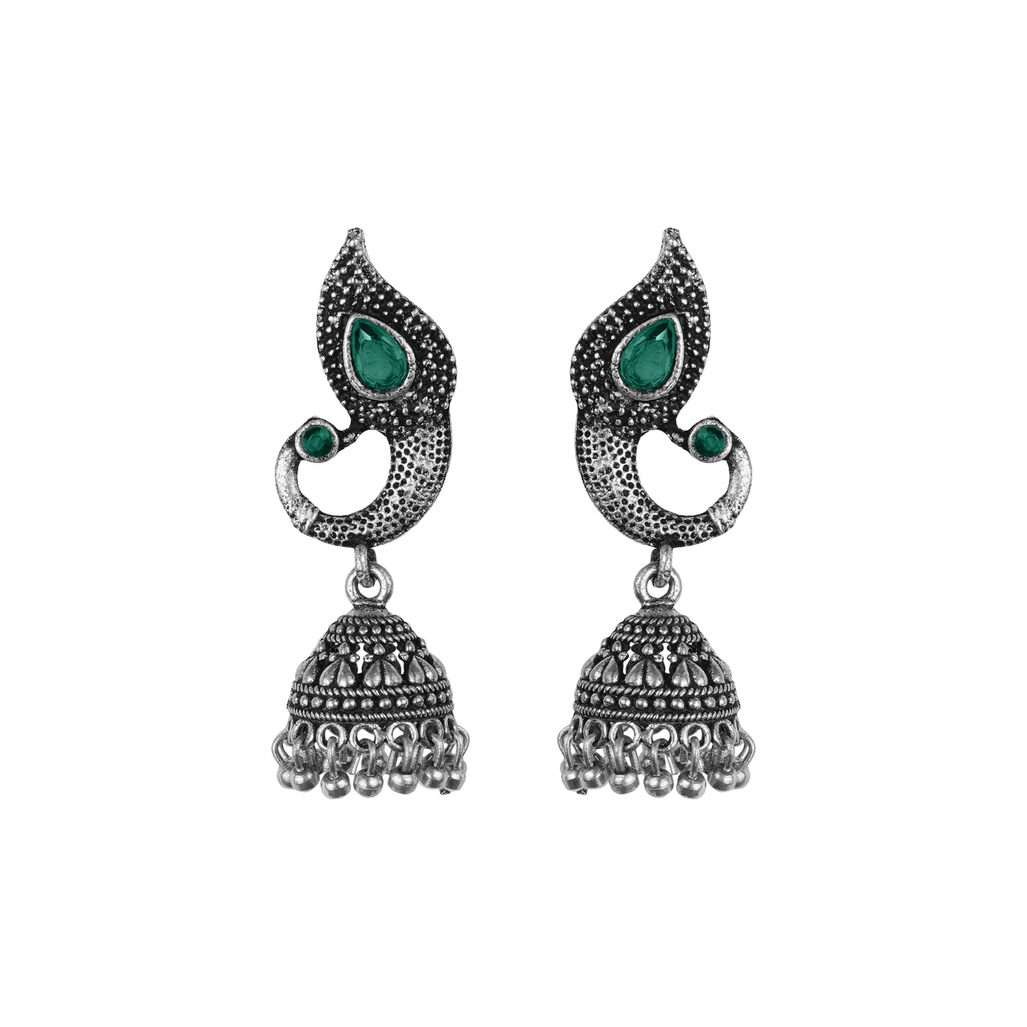 Paisley Swirl Ghungroo jhumki earring (Green)