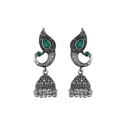 Paisley Swirl Ghungroo jhumki earring (Green)