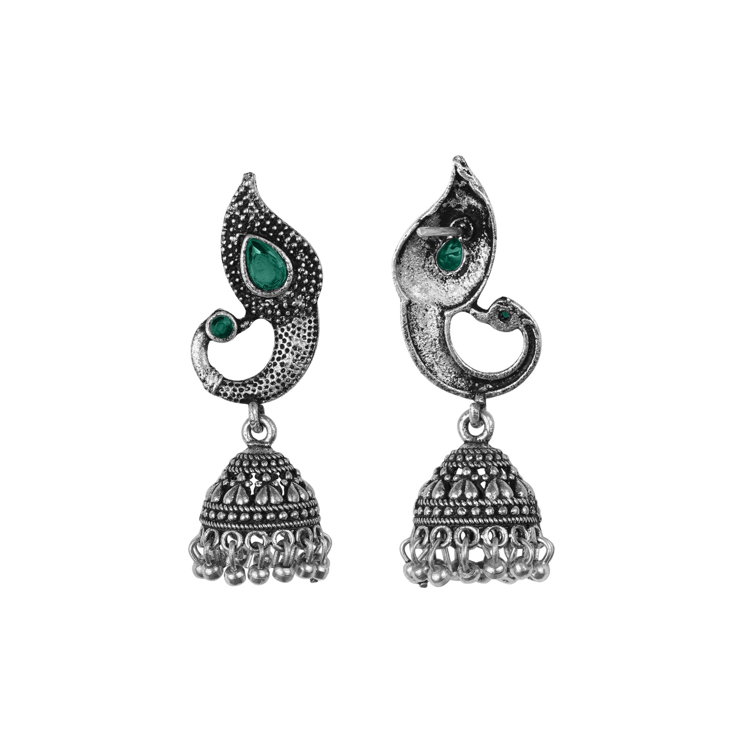 Paisley Swirl Ghungroo jhumki earring (Green)