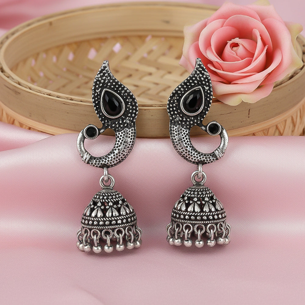 Paisley Swirl Ghungroo jhumki earring (Black)