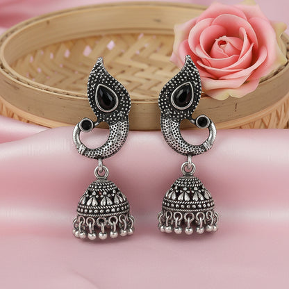 Paisley Swirl Ghungroo jhumki earring (Black)