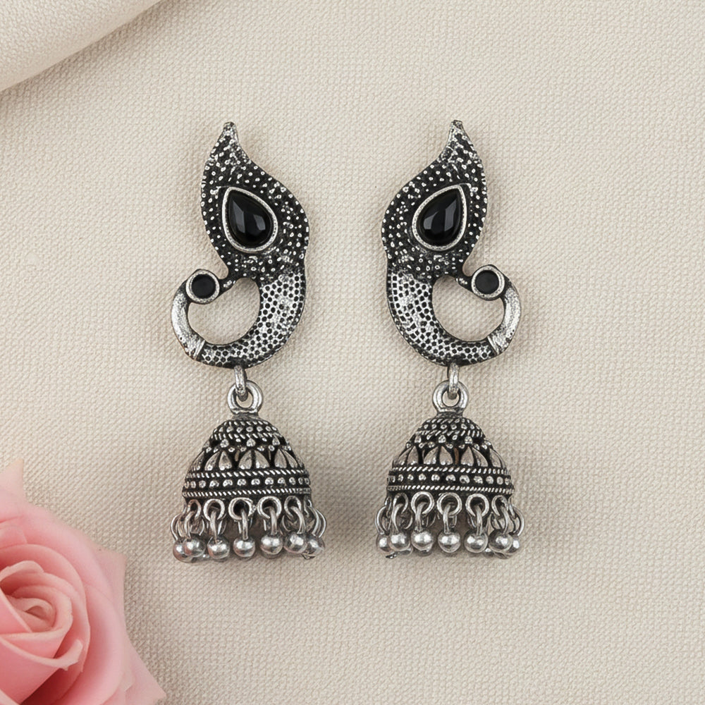 Paisley Swirl Ghungroo jhumki earring (Black)