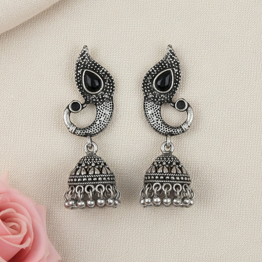 Paisley Swirl Ghungroo jhumki earring (Black)