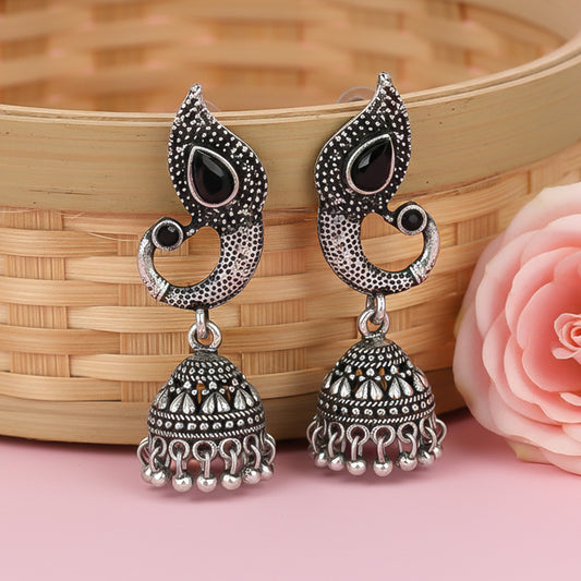Paisley Swirl Ghungroo jhumki earring (Black)
