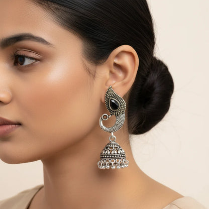 Peacock glow stone studded dangler & Paisley Swirl Ghungroo jhumki Combo set