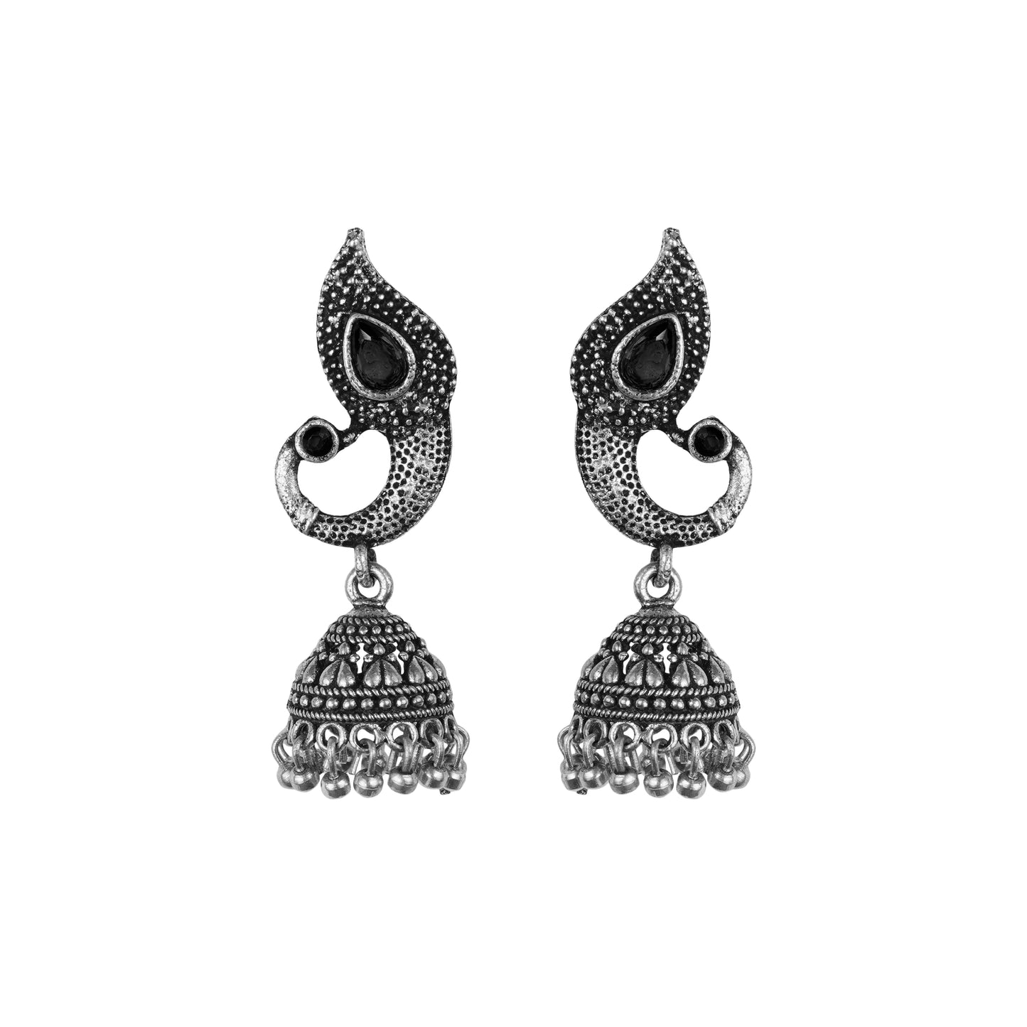 Paisley Swirl Ghungroo jhumki earring (Black)
