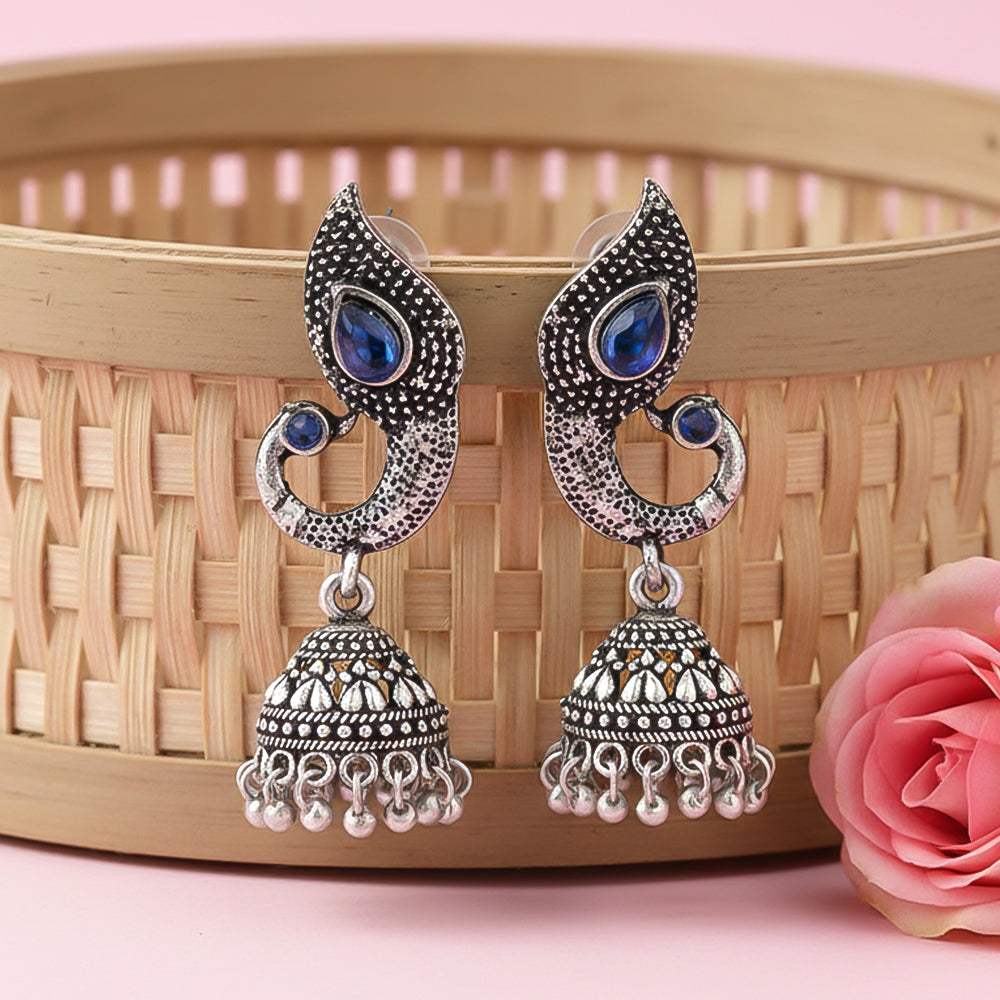 Paisley Swirl Ghungroo jhumki earring (Blue)