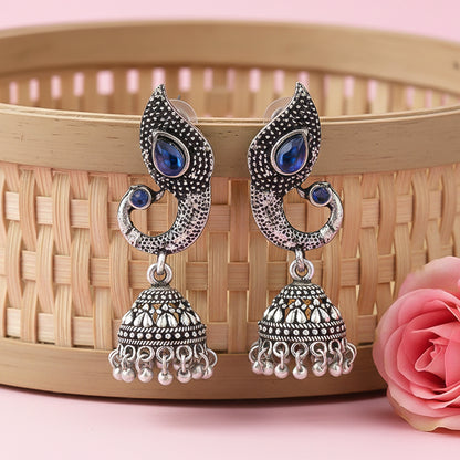 Paisley Swirl Ghungroo jhumki earring (Blue)