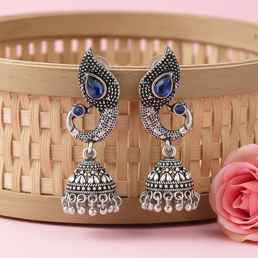 Paisley Swirl Ghungroo jhumki earring (Blue)