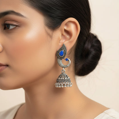 Paisley Swirl Ghungroo jhumki earring (Blue)