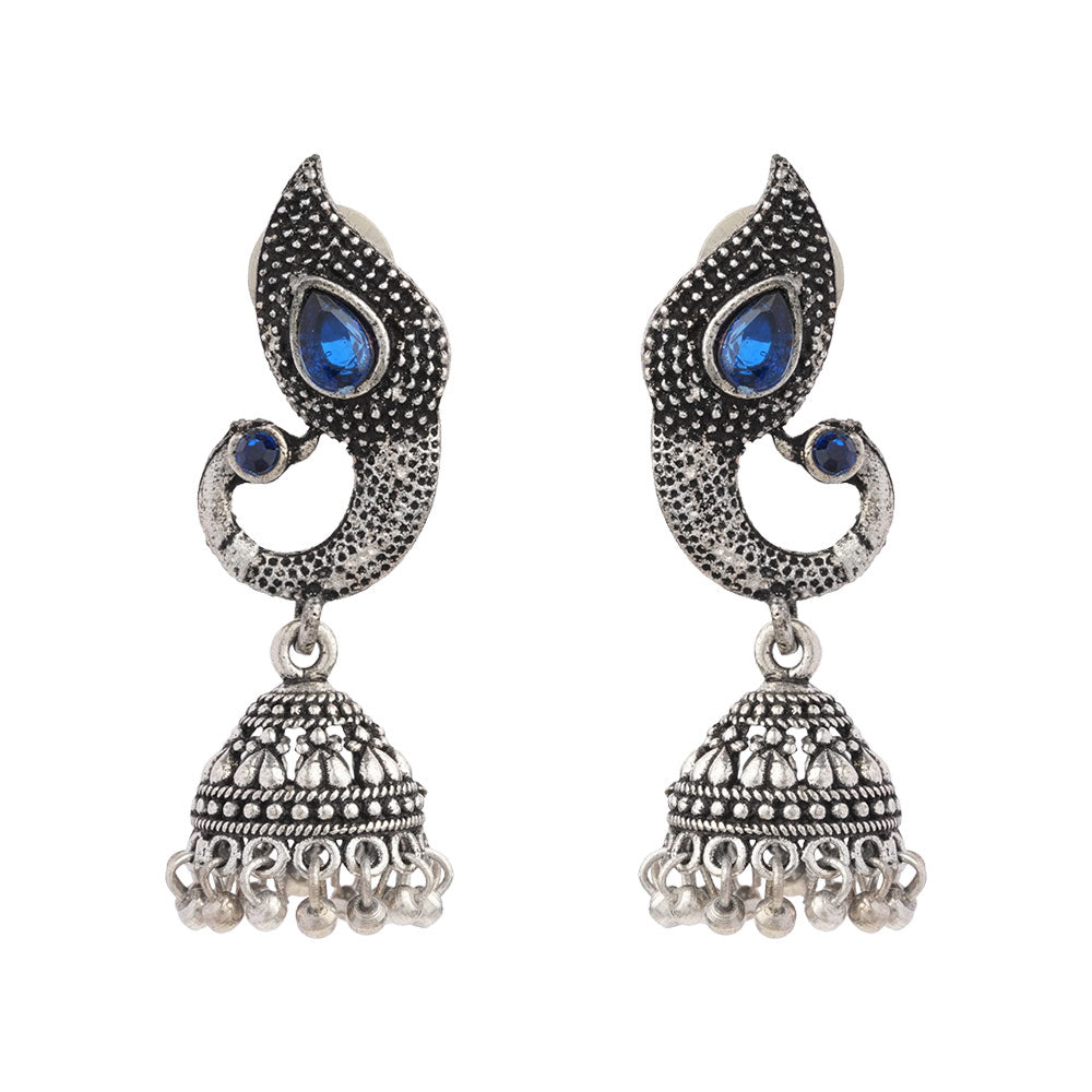 Paisley Swirl Ghungroo jhumki earring (Blue)
