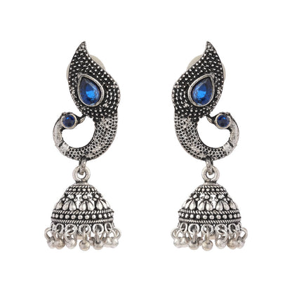Paisley Swirl Ghungroo jhumki earring (Blue)