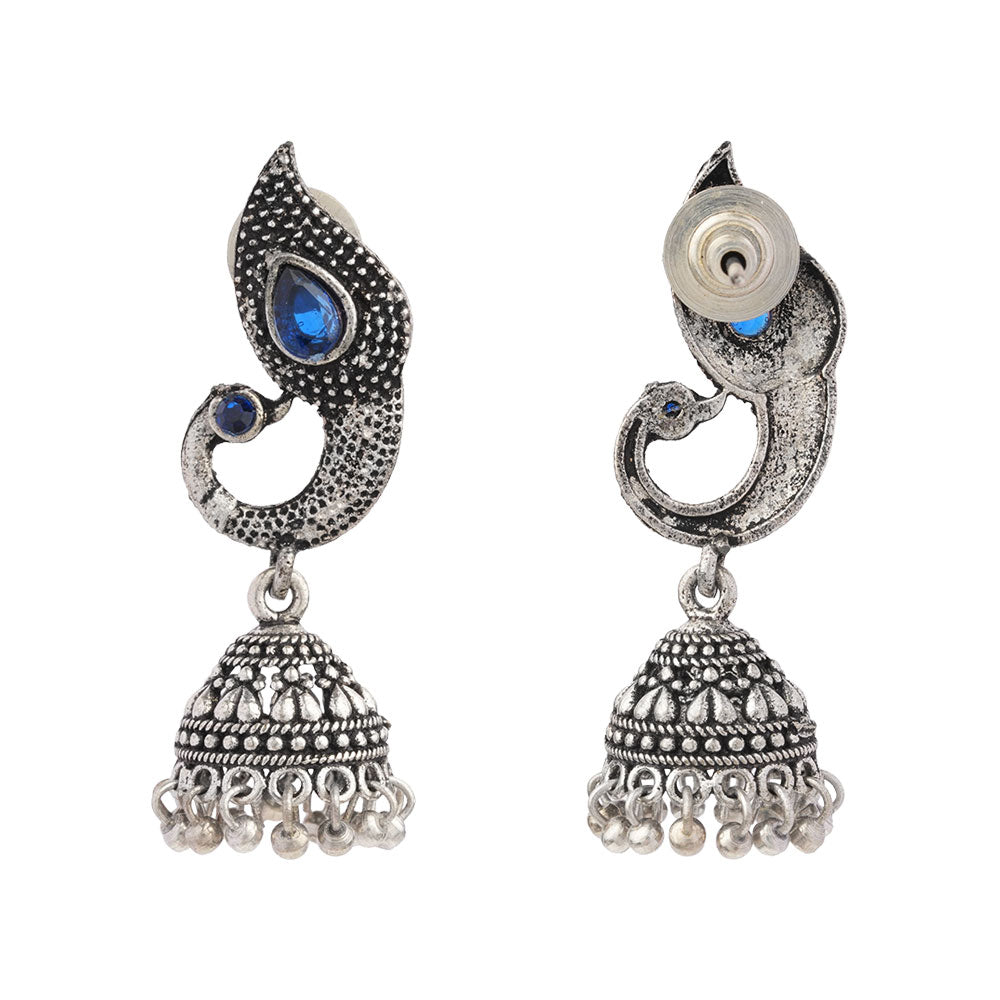 Paisley Swirl Ghungroo jhumki earring (Blue)