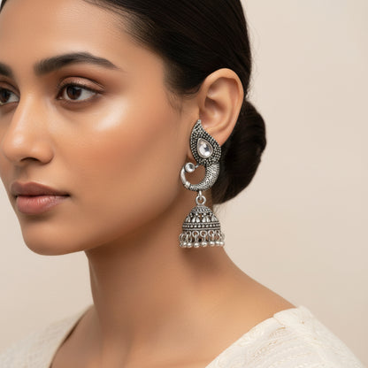 Paisley Swirl Ghungroo jhumki earring (White)