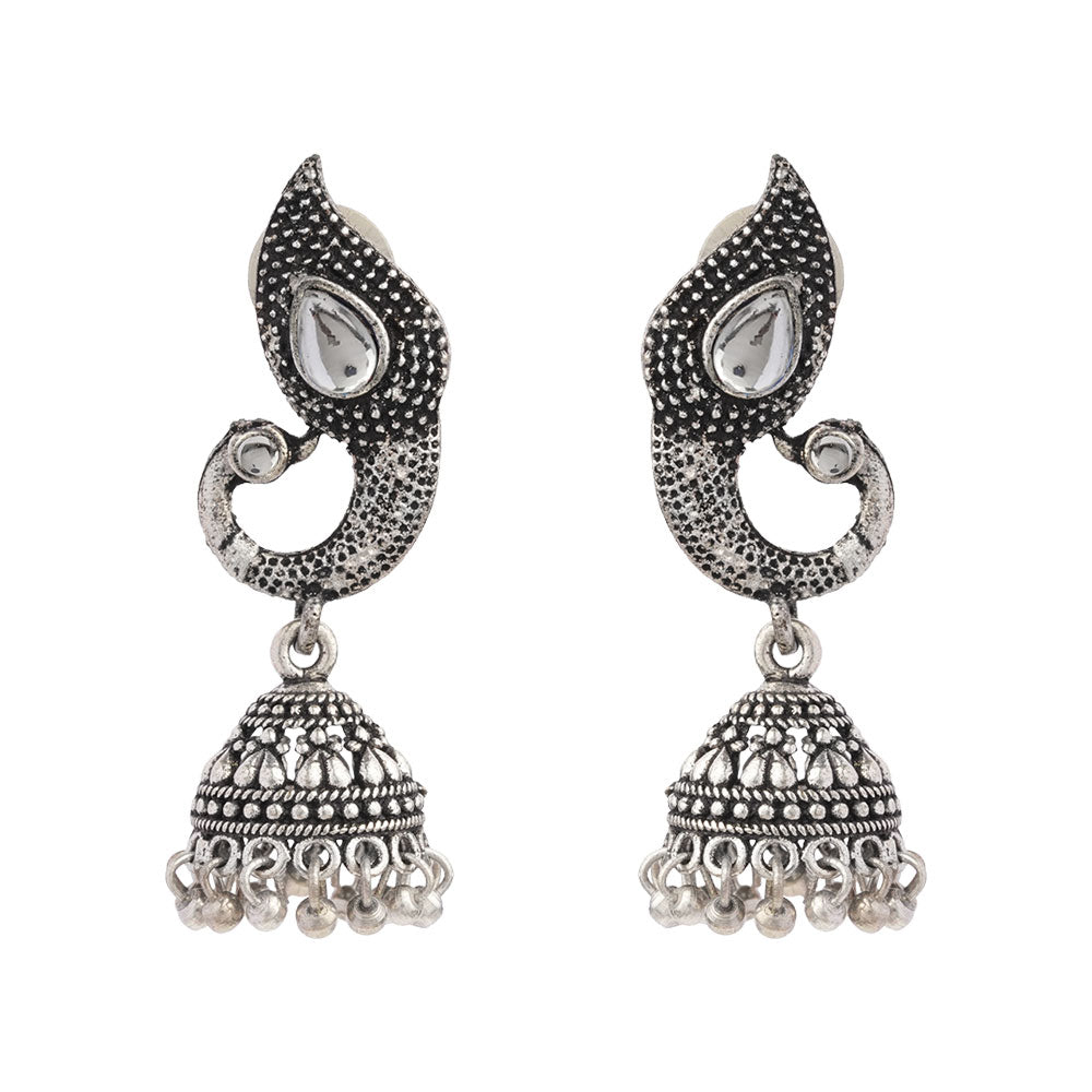 Paisley Swirl Ghungroo jhumki earring (White)