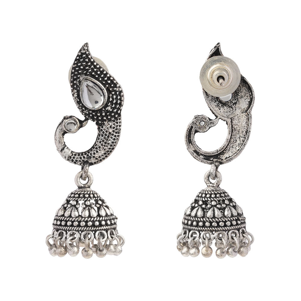 Paisley Swirl Ghungroo jhumki earring (White)