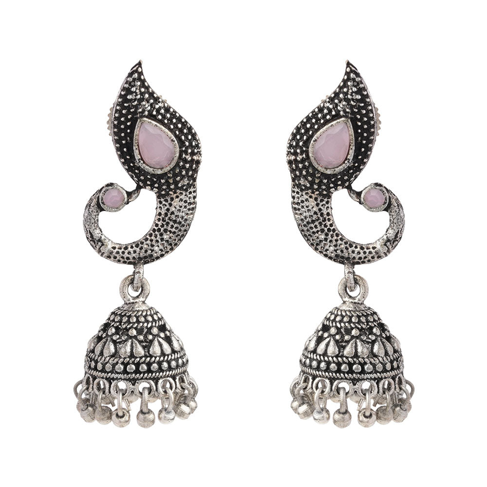 Paisley Swirl Ghungroo jhumki earring (Baby Pink)