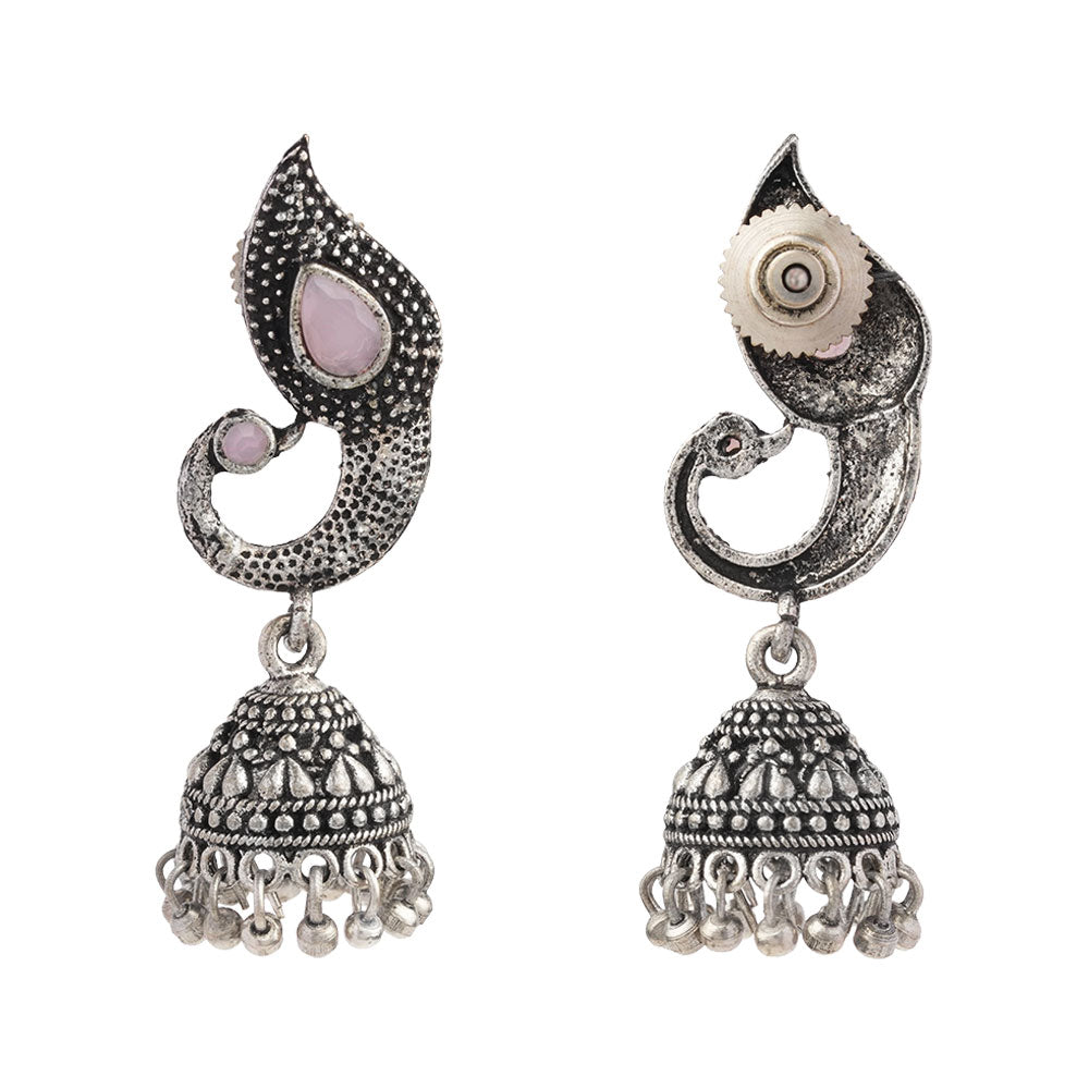 Paisley Swirl Ghungroo jhumki earring (Baby Pink)