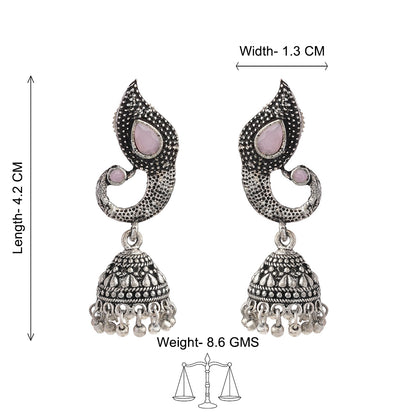 Paisley Swirl Ghungroo jhumki earring (Baby Pink)