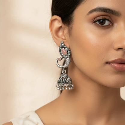 Peacock glow stone studded dangler & Paisley Swirl Ghungroo jhumki Combo set
