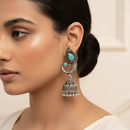 Paisley Swirl Ghungroo jhumki earring (Mint)