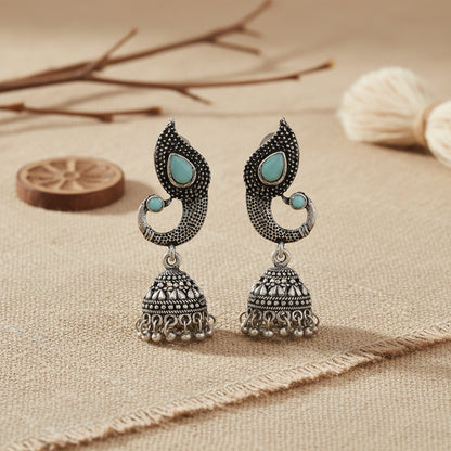 Paisley Swirl Ghungroo jhumki earring (Mint)