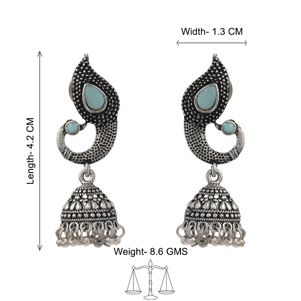 Peacock glow stone studded dangler & Paisley Swirl Ghungroo jhumki Combo set