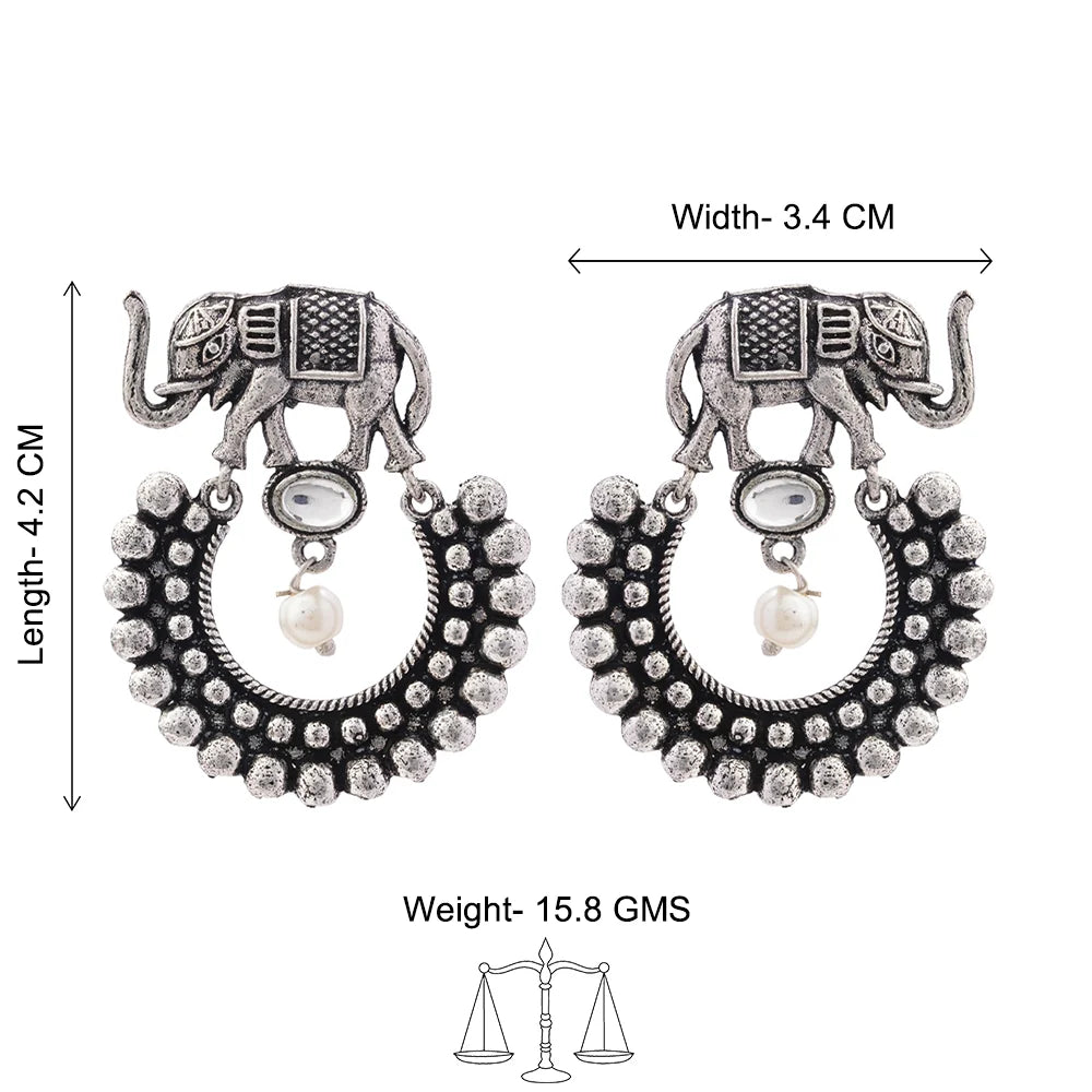 Kalash Kamal earring  Elephant Arc dangler earrings (White) Combo set