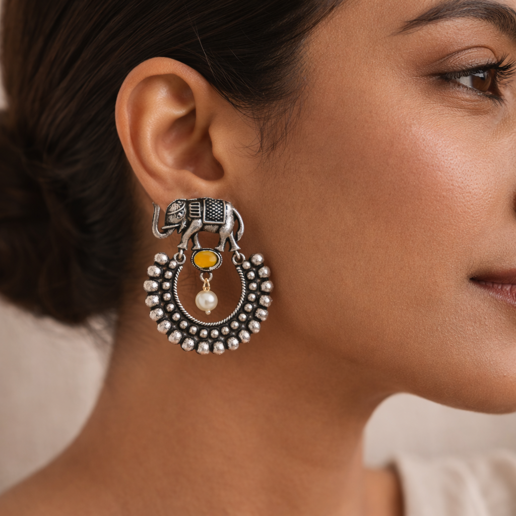 Peacock glow stone studded dangler earrings &Elephant Arc dangler earrings Combo set for Women and Girl