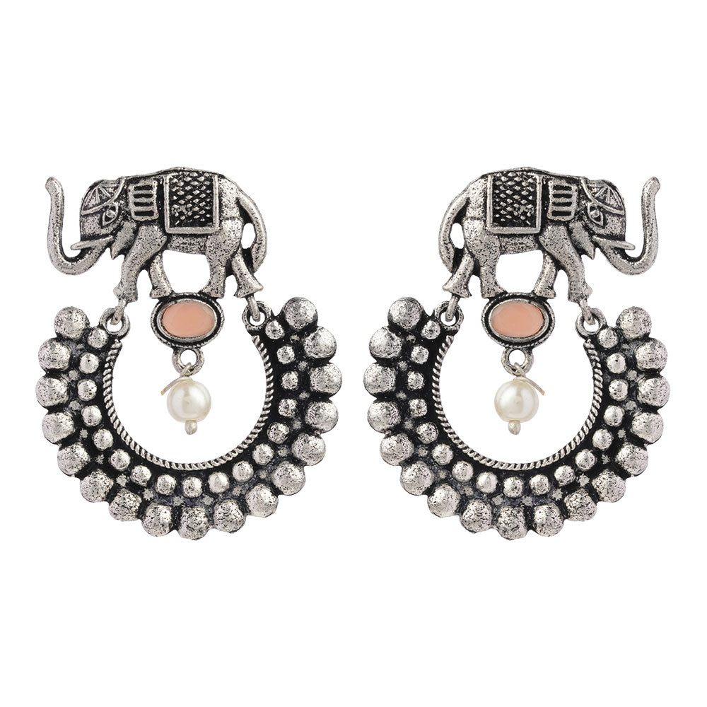 Royal Triple Bell Layered Jhumka Earring (Dark Maroon) Elephant Arc dangler earrings (Light Orange) Combo set
