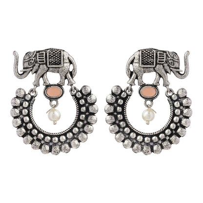 Royal Triple Bell Layered Jhumka Earring (Dark Maroon) Elephant Arc dangler earrings (Light Orange) Combo set