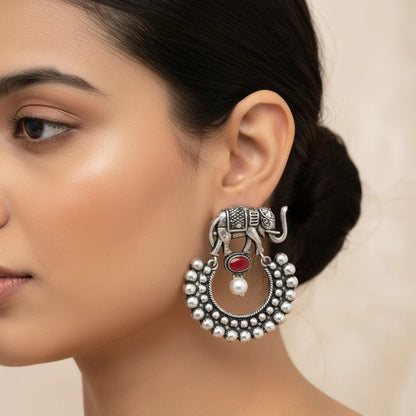 Kalash Kamal earring  Elephant Arc dangler earrings (Dark Red) Combo set