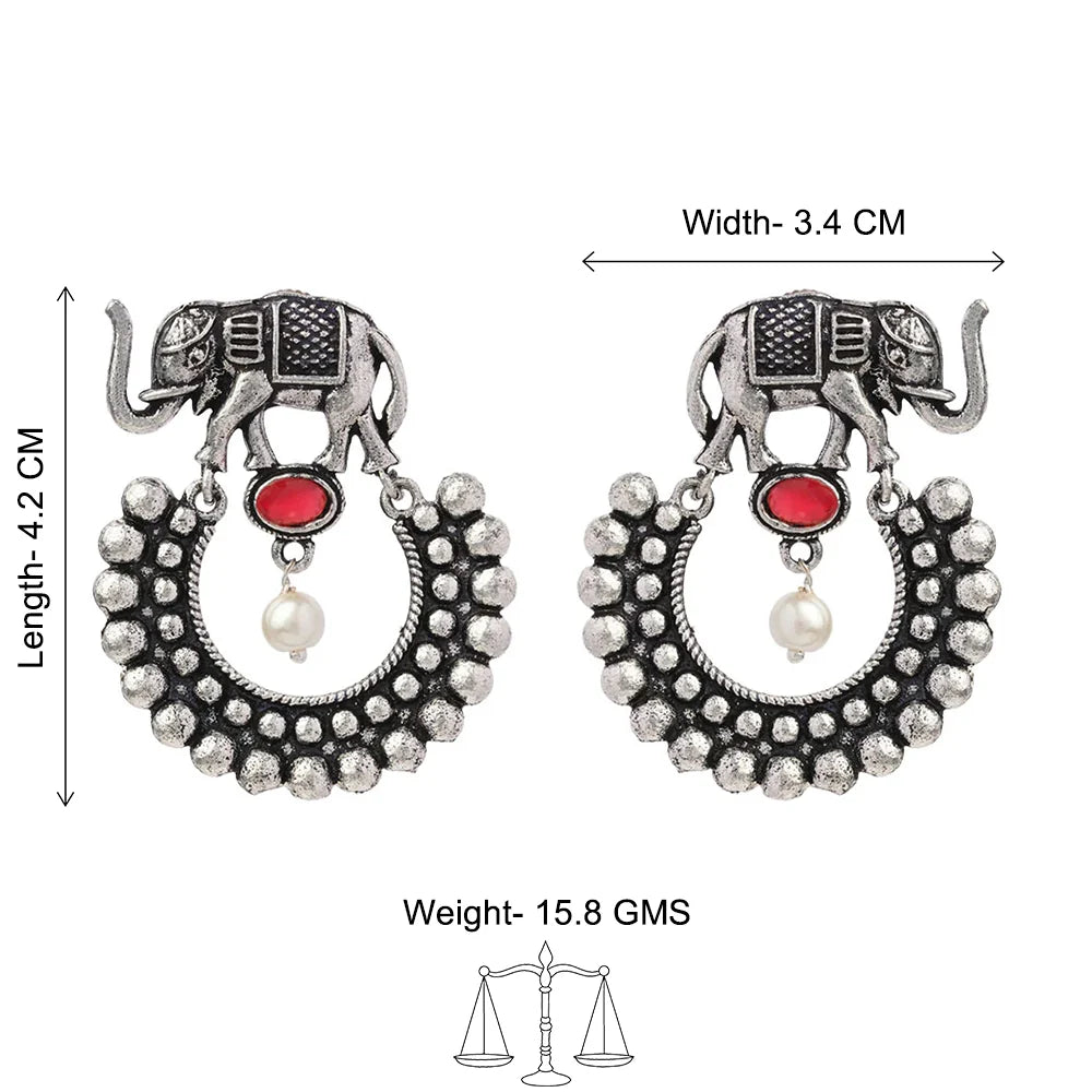 Kalash Kamal earring  Elephant Arc dangler earrings (Dark Red) Combo set