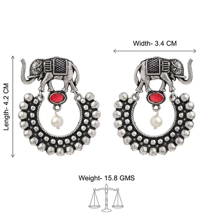 Kalash Kamal earring  Elephant Arc dangler earrings (Dark Red) Combo set