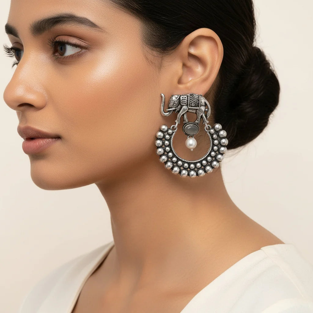Kalash Kamal earring  Elephant Arc dangler earrings (Grey) Combo set