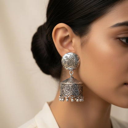 Sleek Traditional jhumki earrings (Silver)