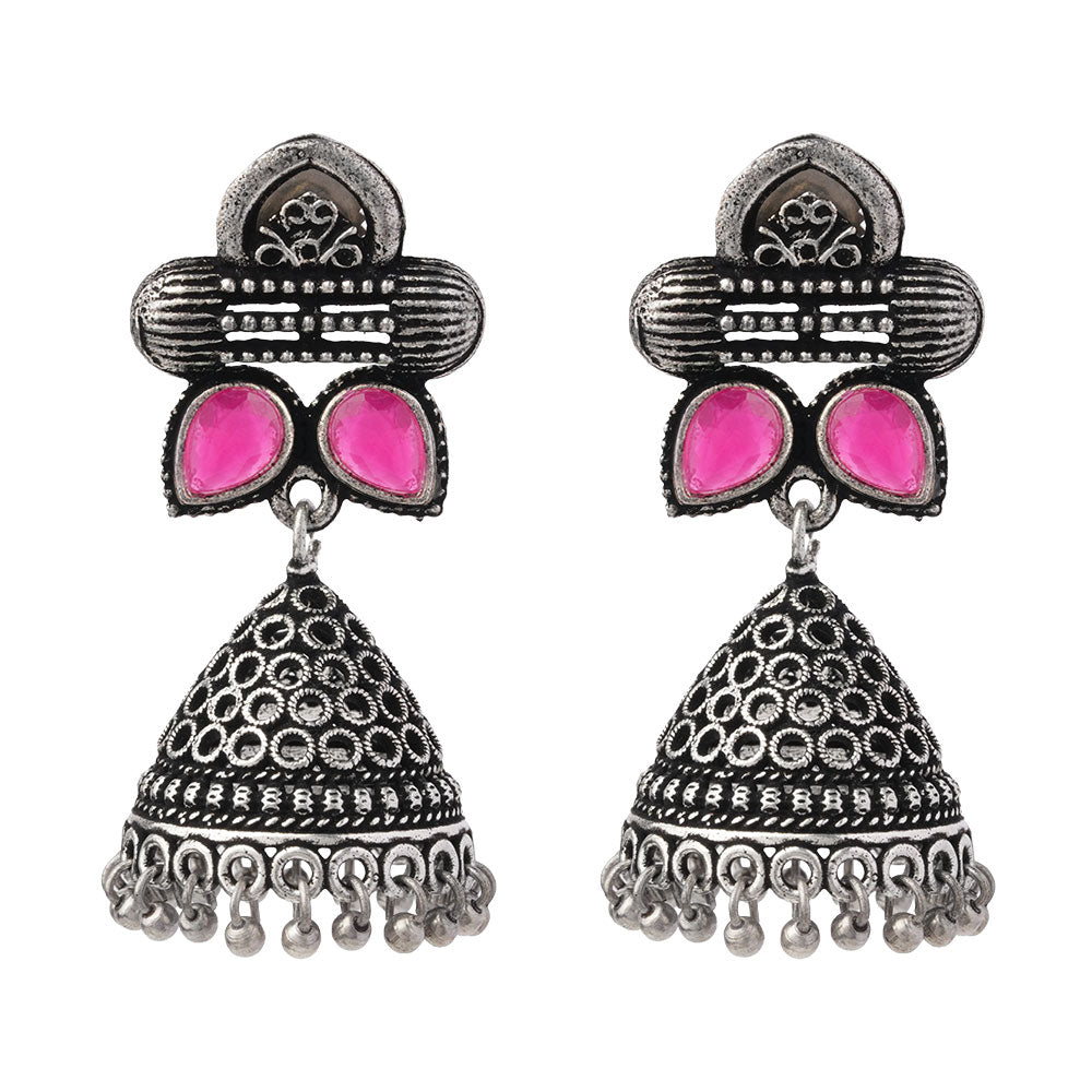 Stunning stone studded jhumki earrings (Red)
