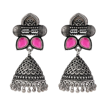 Stunning stone studded jhumki earrings (Red)