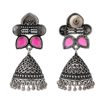 Stunning stone studded jhumki earrings (Red)