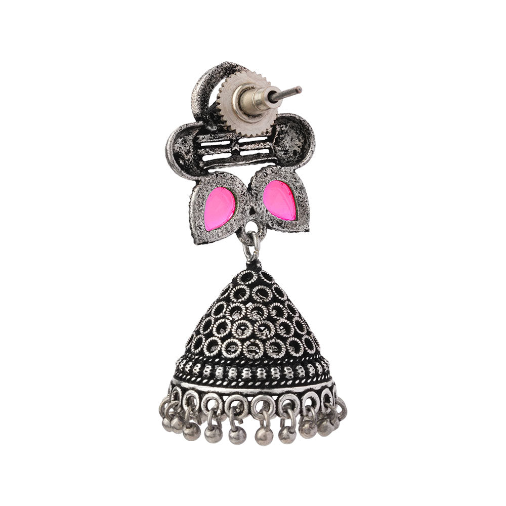 Stunning stone studded jhumki earrings (Red)