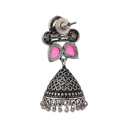 Stunning stone studded jhumki earrings (Red)