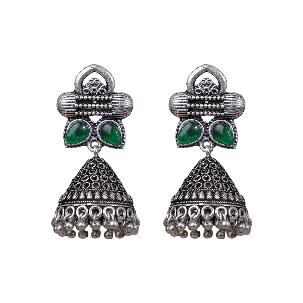 Stunning stone studded jhumki earrings (Green)