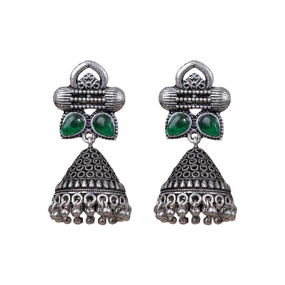 Stunning stone studded jhumki earrings (Green)