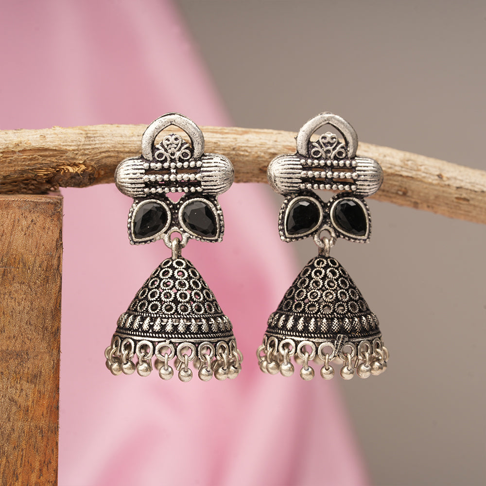 Stunning stone studded jhumki earrings (Black)