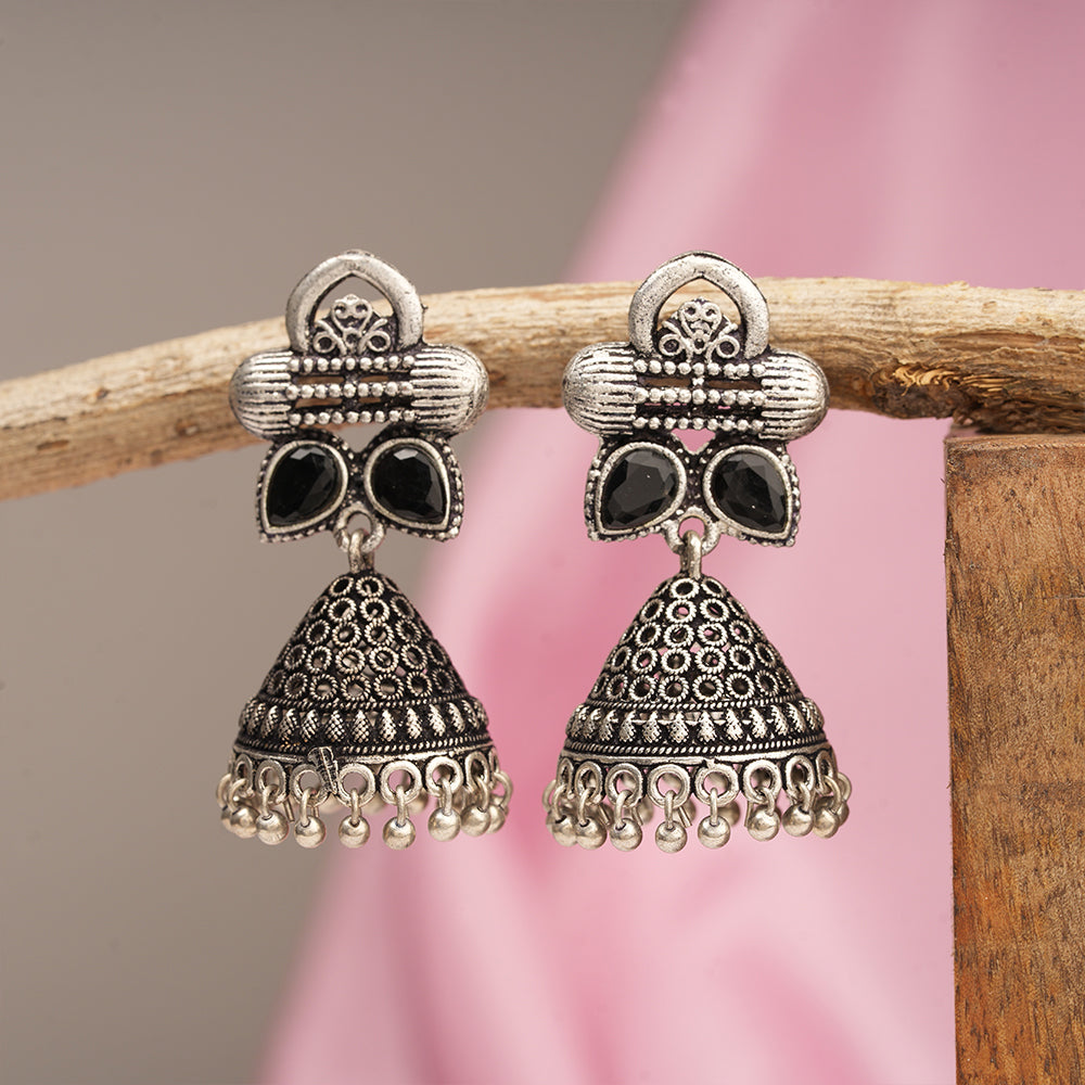 Stunning stone studded jhumki earrings (Black)
